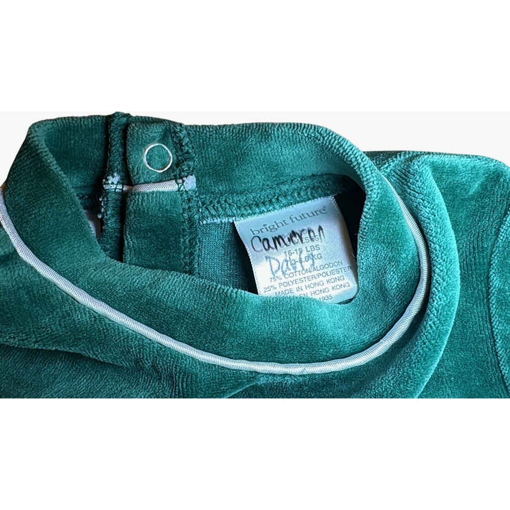 Vintage Velour Pajamas Footed Christmas Holiday Embroidery 1pc Outfit Size 6-9mo - Picture 3 of 8